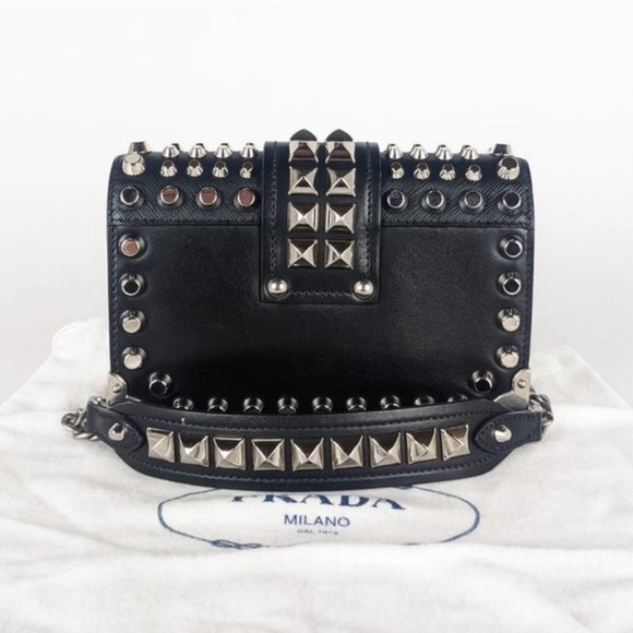 Prada Cahier Studded Small Black Leather Cross
Body Bag - Picture 2 of 9